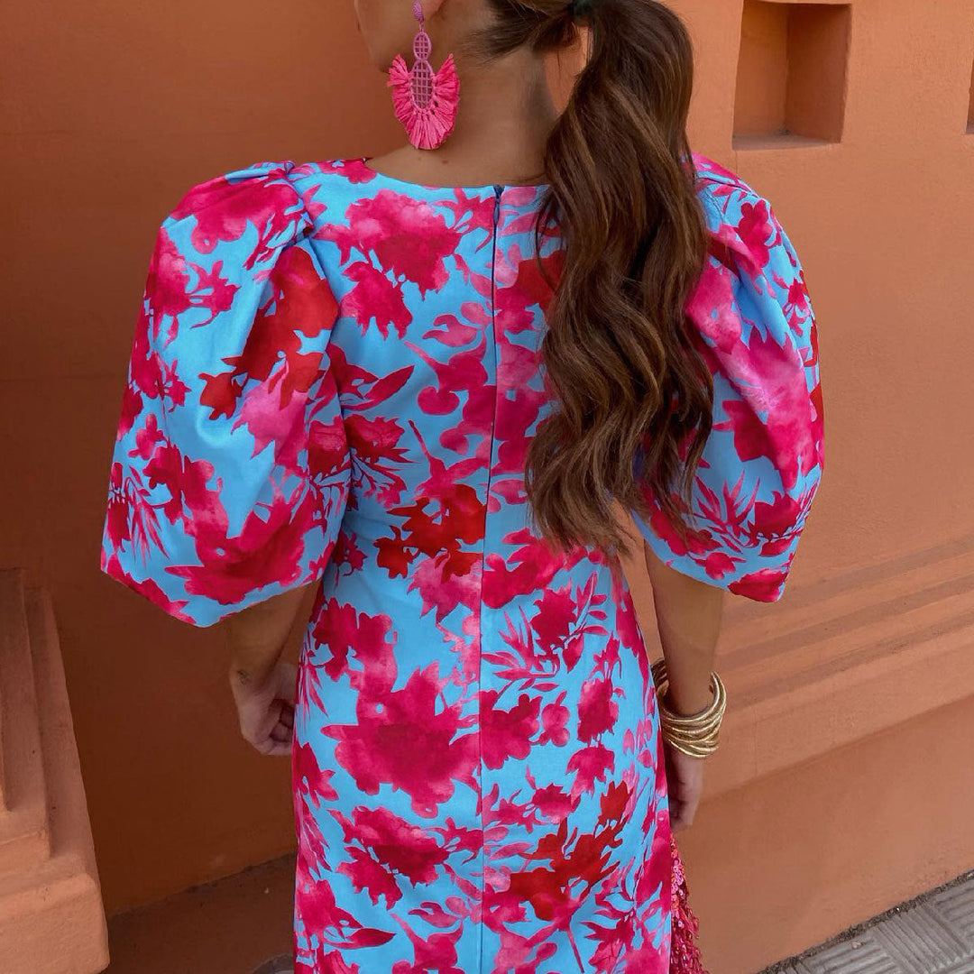 Robe midi à imprimé floral pour femmes - Amely