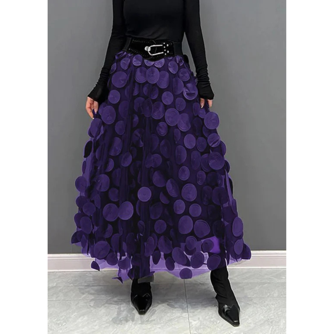 Maxi-jupe à pois vintage à taille haute pour femme