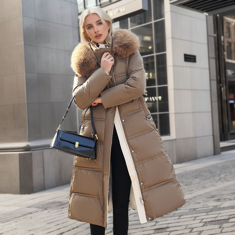Manteau long matelassé avec col en fourrure - Meliora