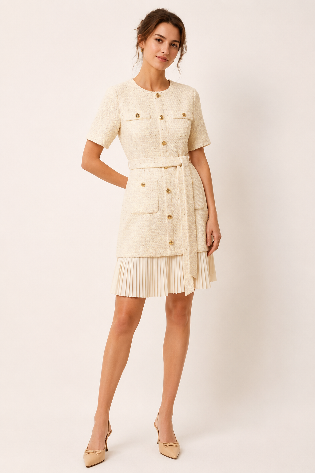 Robe courte ceinturée en tweed pour femmes - Anaís