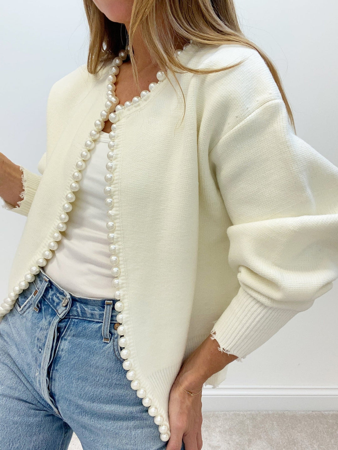Cardigan tricoté pour femmes avec garniture en perles - Ailvina