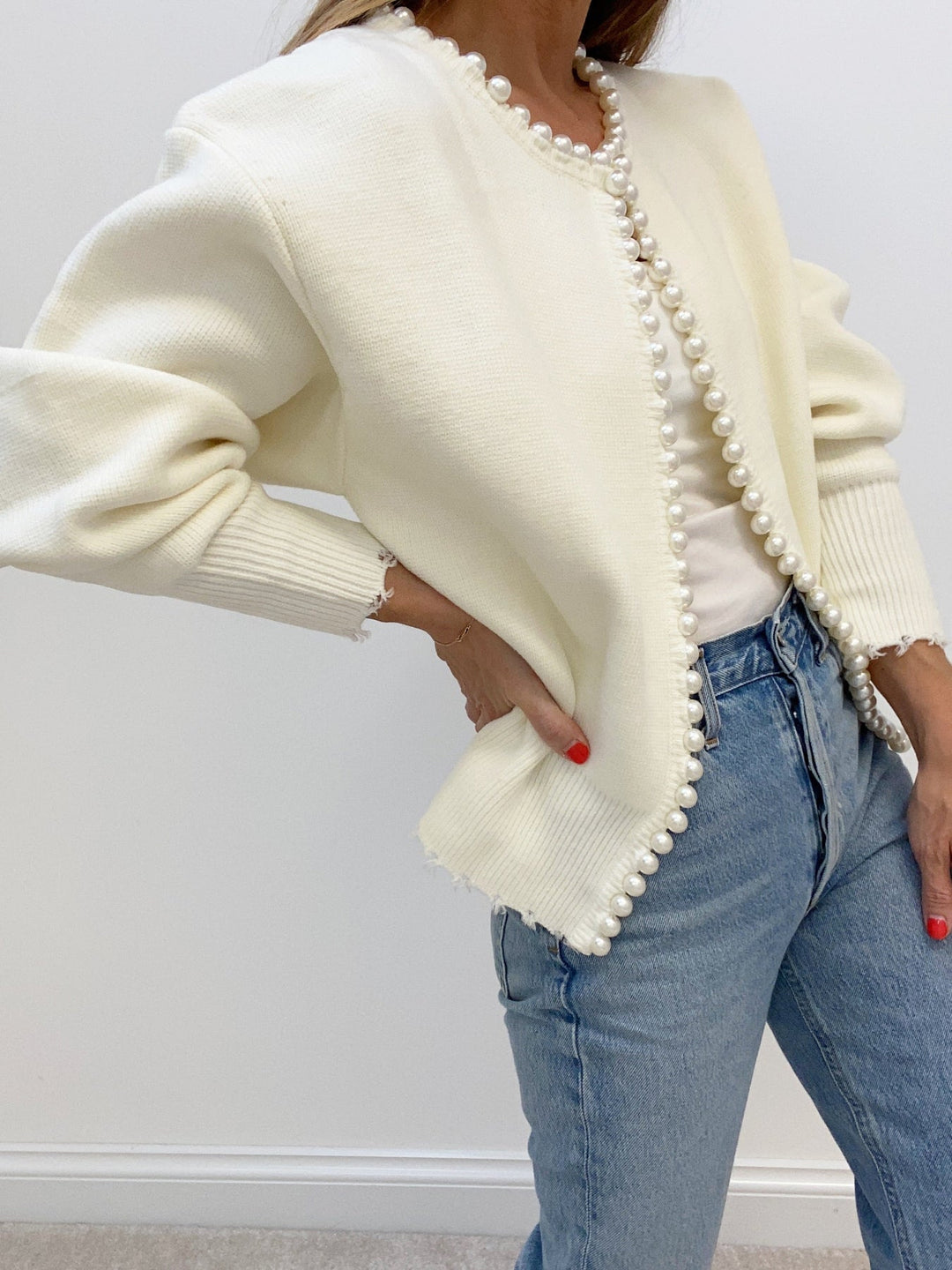 Cardigan tricoté pour femmes avec garniture en perles - Ailvina