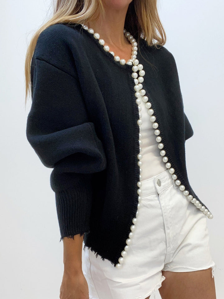 Cardigan tricoté pour femmes avec garniture en perles - Ailvina