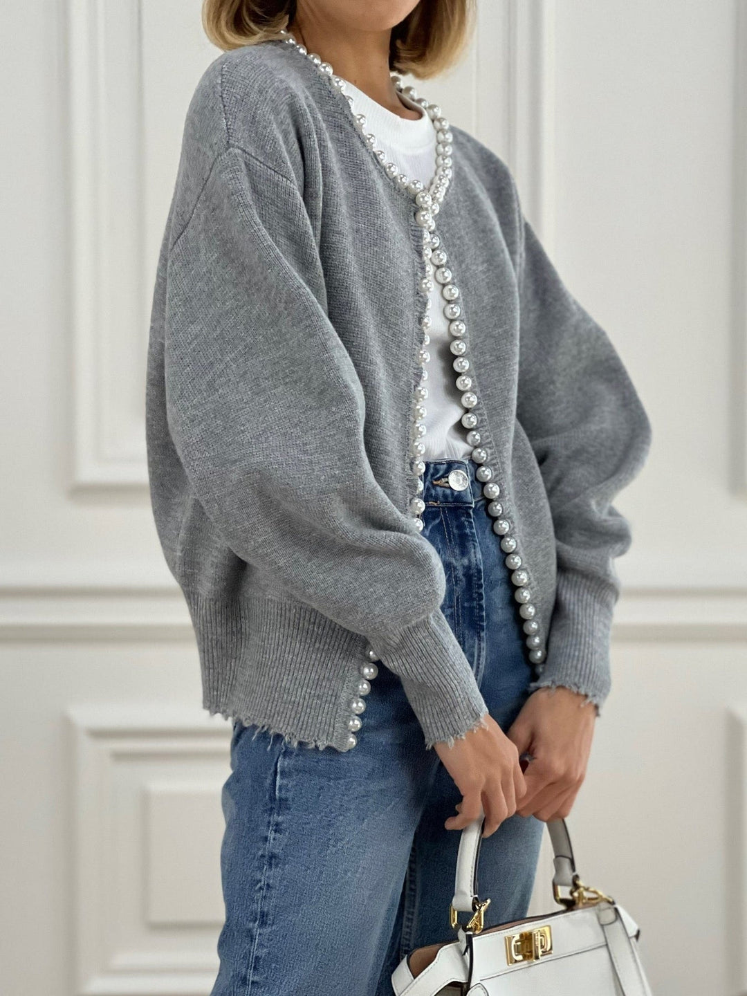 Cardigan tricoté pour femmes avec garniture en perles - Ailvina