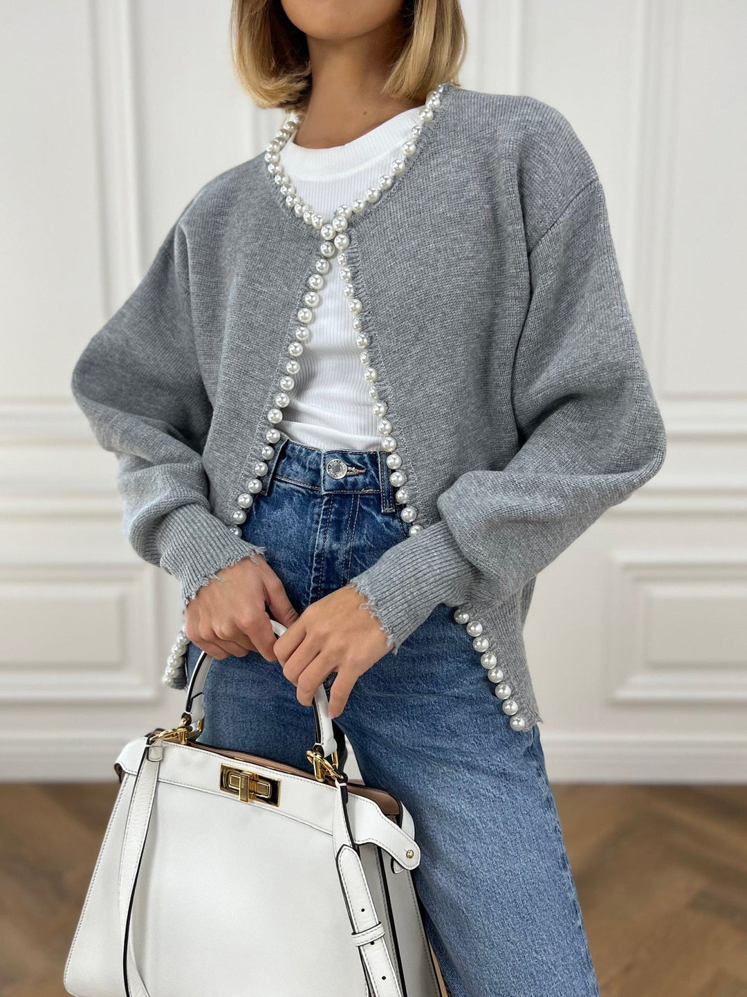 Cardigan tricoté pour femmes avec garniture en perles - Ailvina
