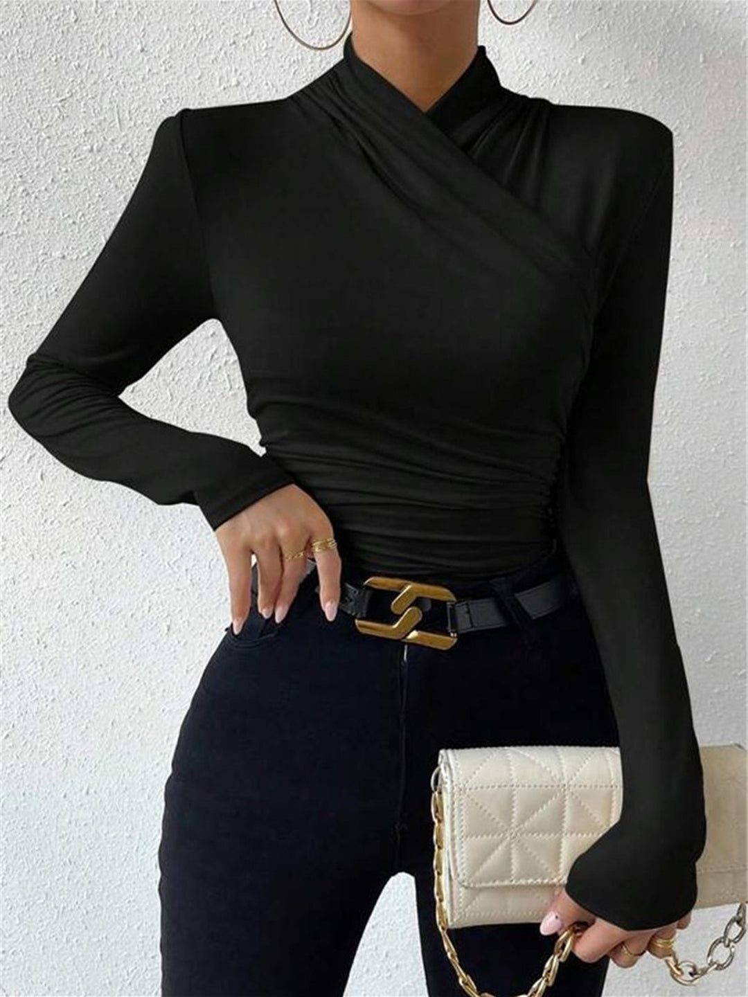 T-shirt en maille à col croisé pour femme - Sigrunel