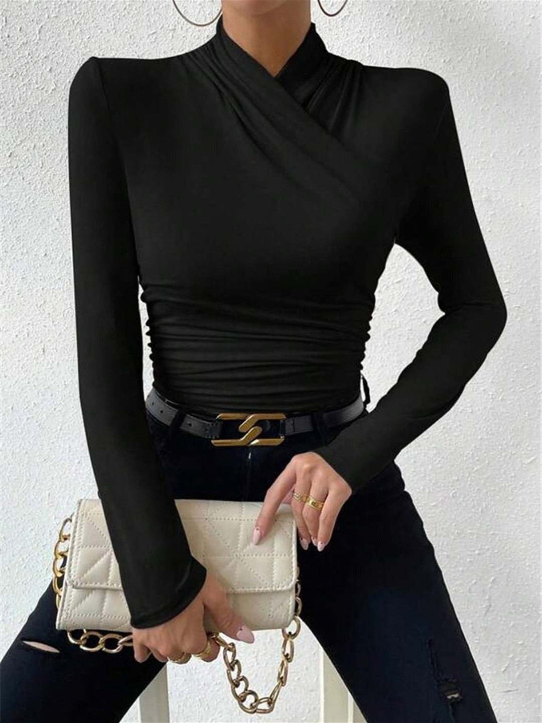 T-shirt en maille à col croisé pour femme - Sigrunel