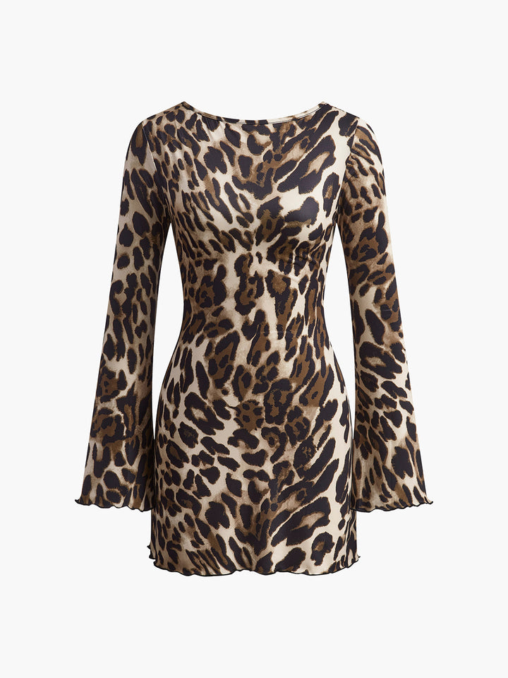 Robe léopard à dos ouvert avec nœud pour femmes - Elena