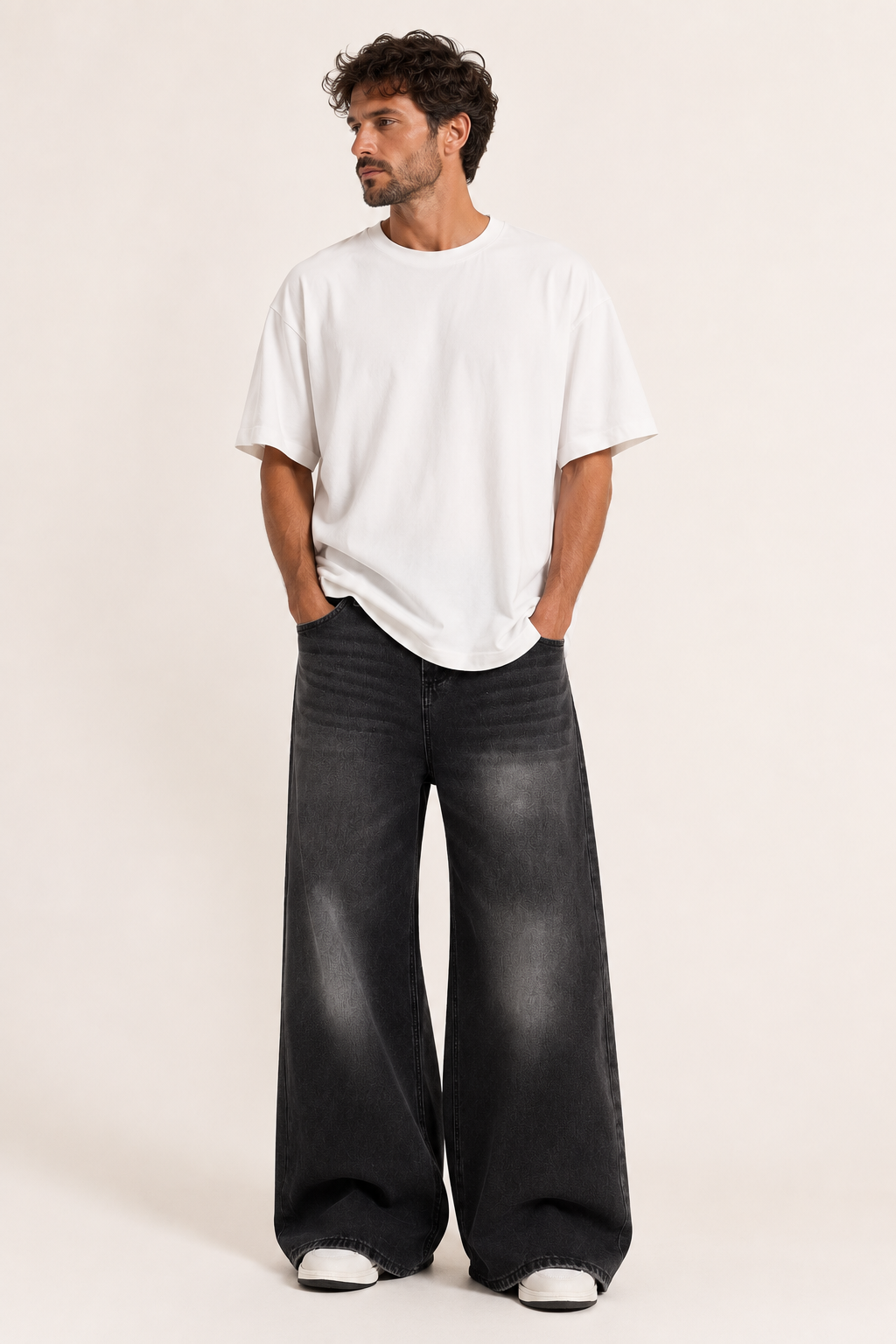 Jean baggy rétro pour homme, à jambes très larges, délavé - Klaus