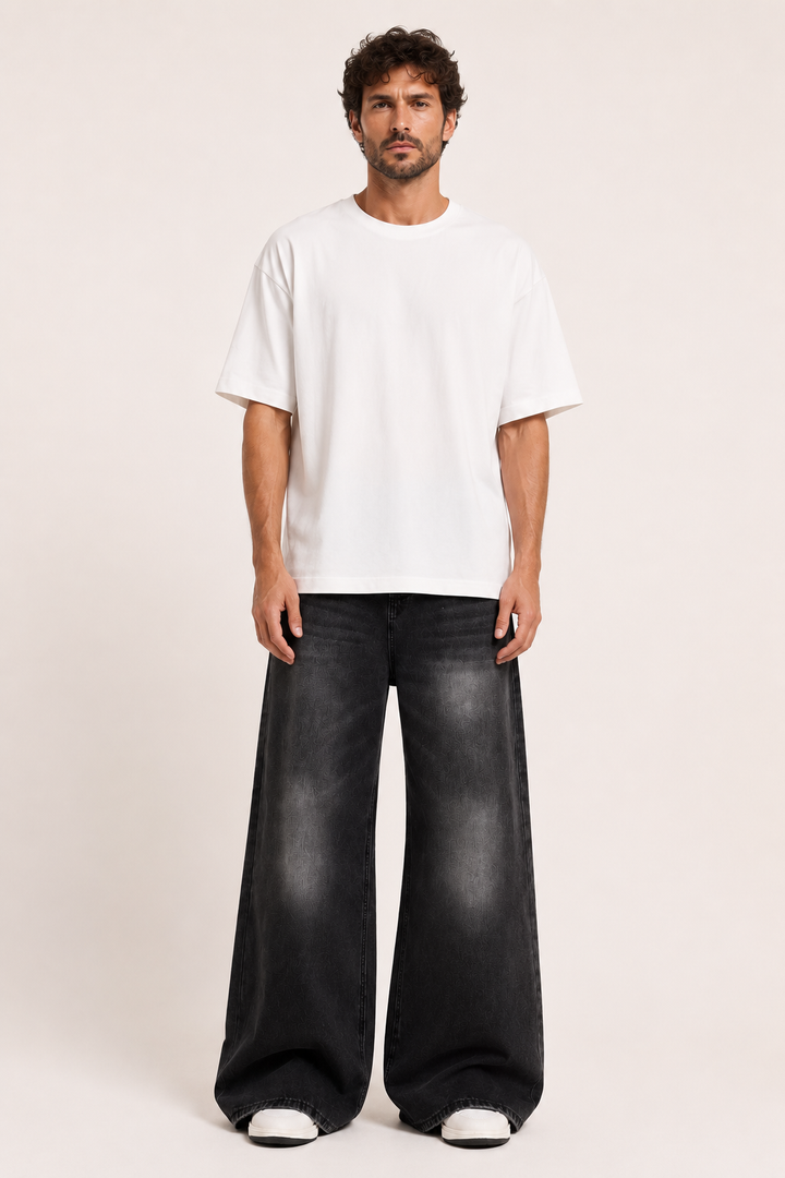 Jean baggy rétro pour homme, à jambes très larges, délavé - Klaus
