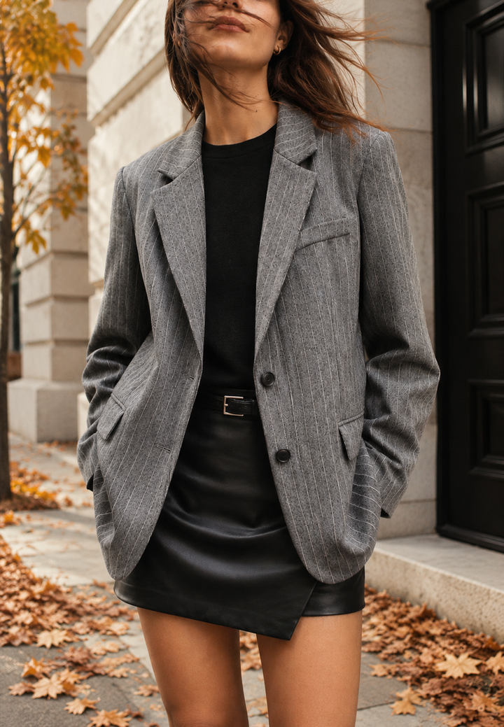 Blazer gris oversize pour femme à deux boutons - Jana