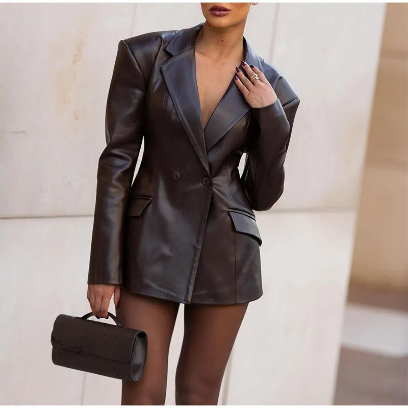Blazer femme effet cuir à taille cintrée - Odile
