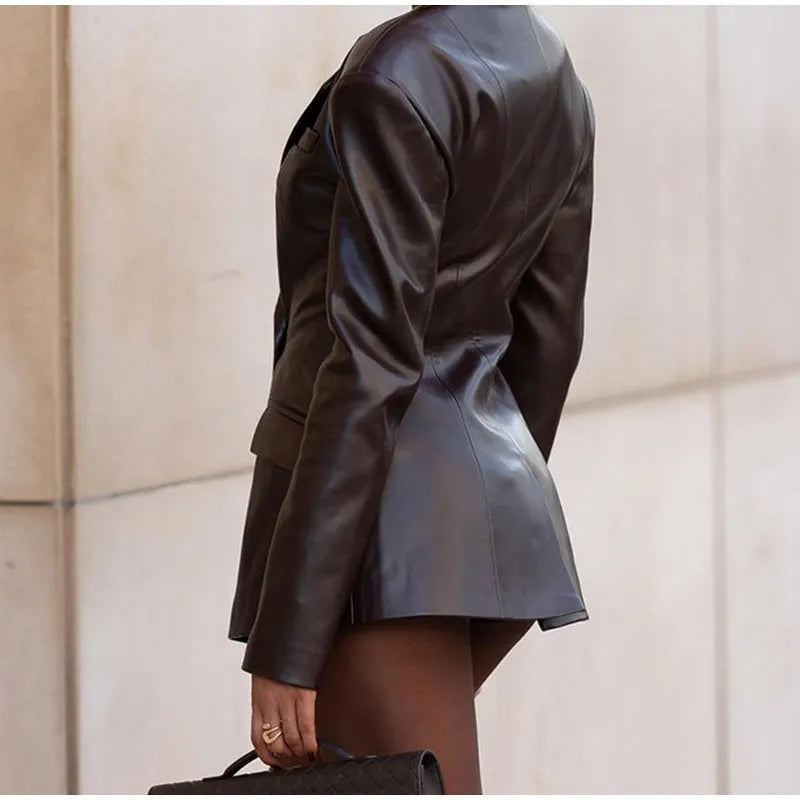 Blazer femme effet cuir à taille cintrée - Odile