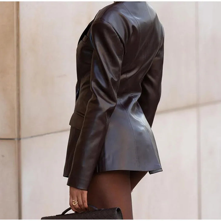 Blazer femme effet cuir à taille cintrée - Odile