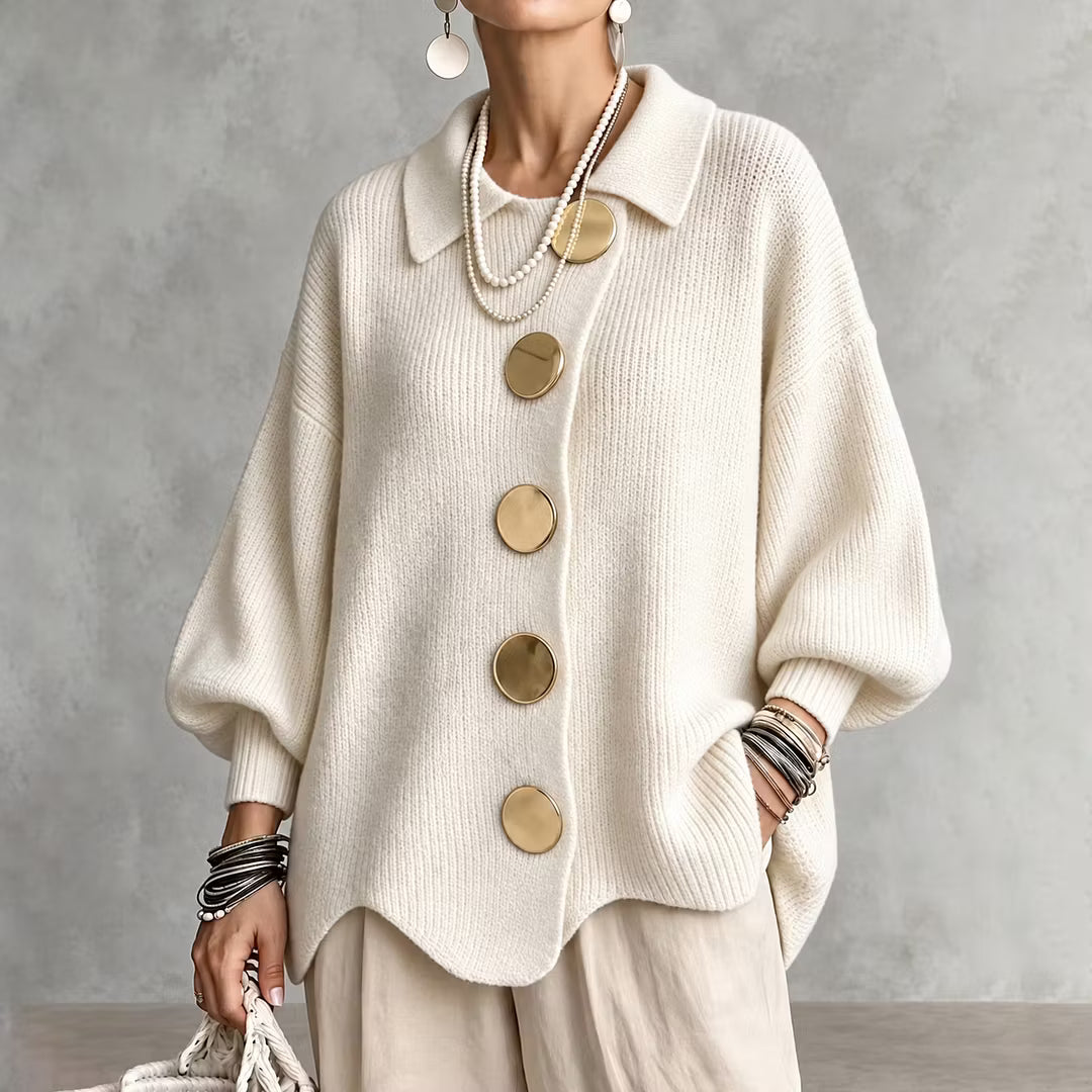 Cardigan en maille pour femme, avec col et boutons - Amalia