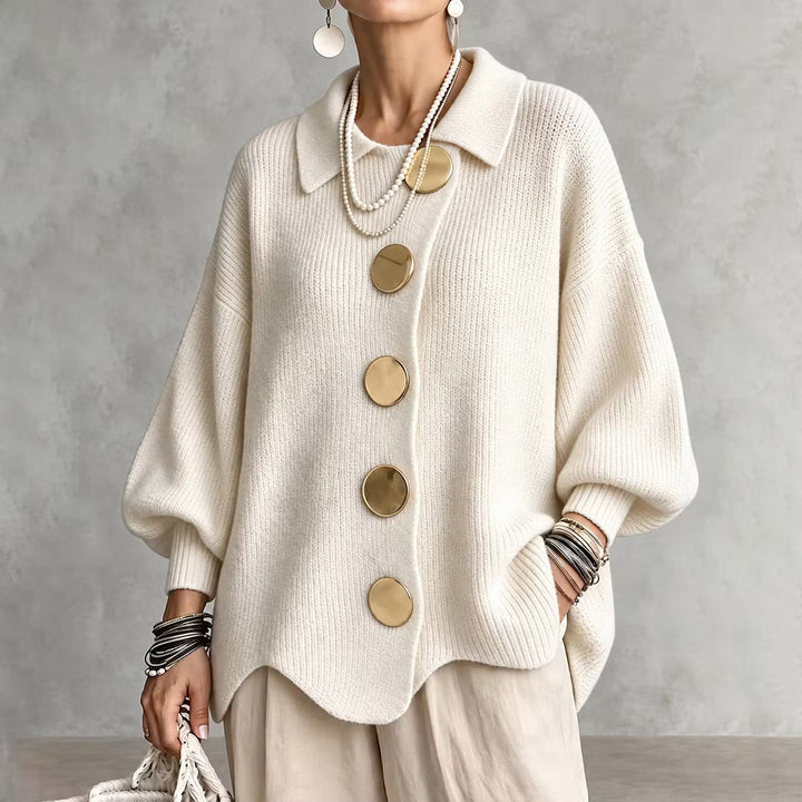 Cardigan en maille pour femme, avec col et boutons - Amalia