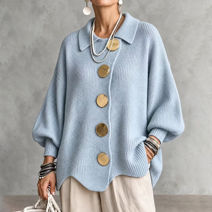 Cardigan en maille pour femme, avec col et boutons - Amalia