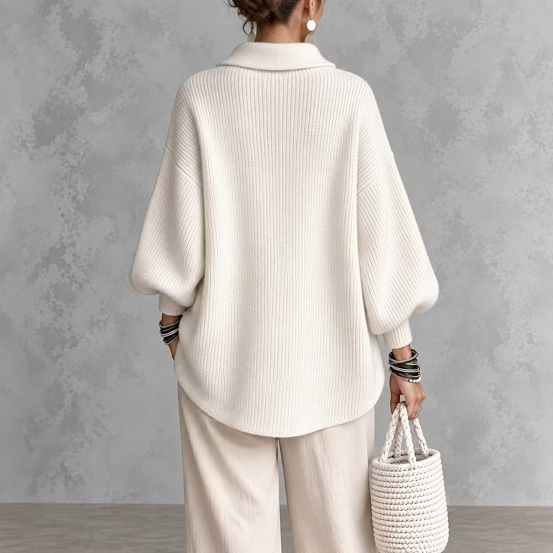 Cardigan en maille pour femme, avec col et boutons - Amalia