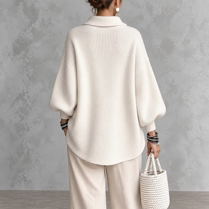 Cardigan en maille pour femme, avec col et boutons - Amalia