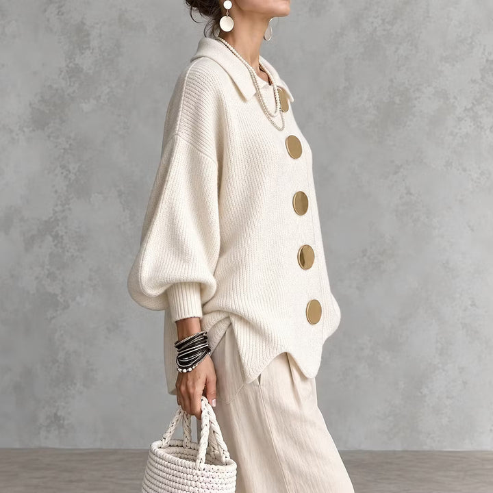 Cardigan en maille pour femme, avec col et boutons - Amalia