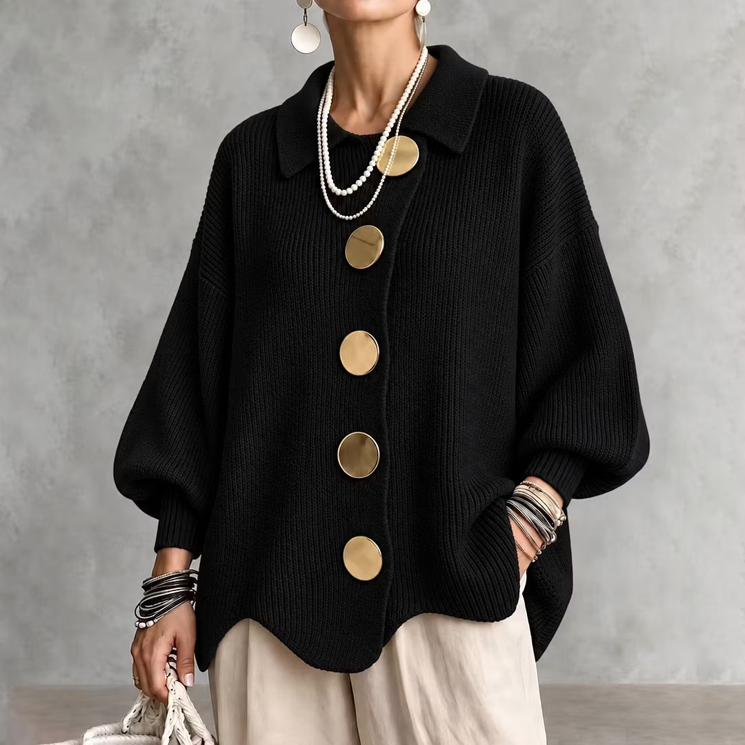 Cardigan en maille pour femme, avec col et boutons - Amalia