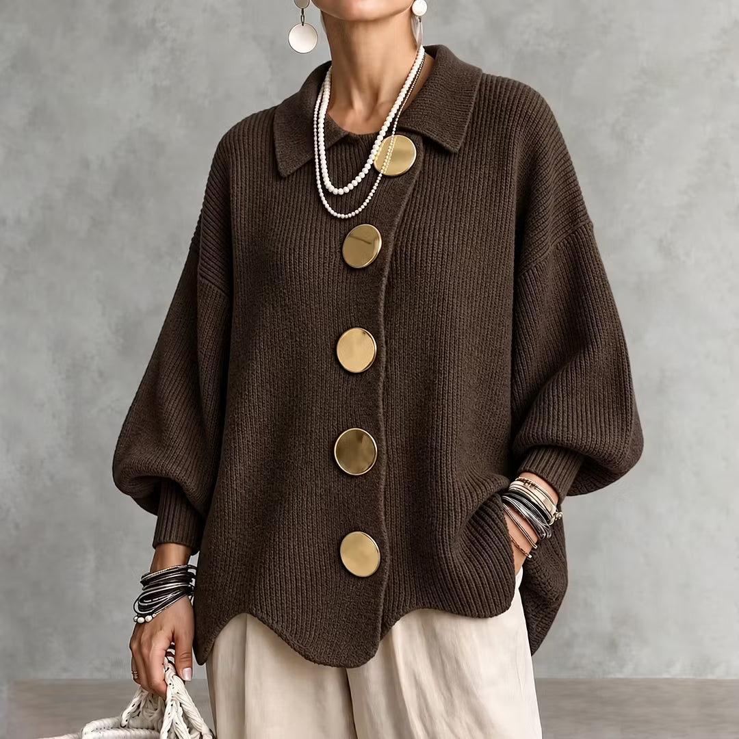 Cardigan en maille pour femme, avec col et boutons - Amalia
