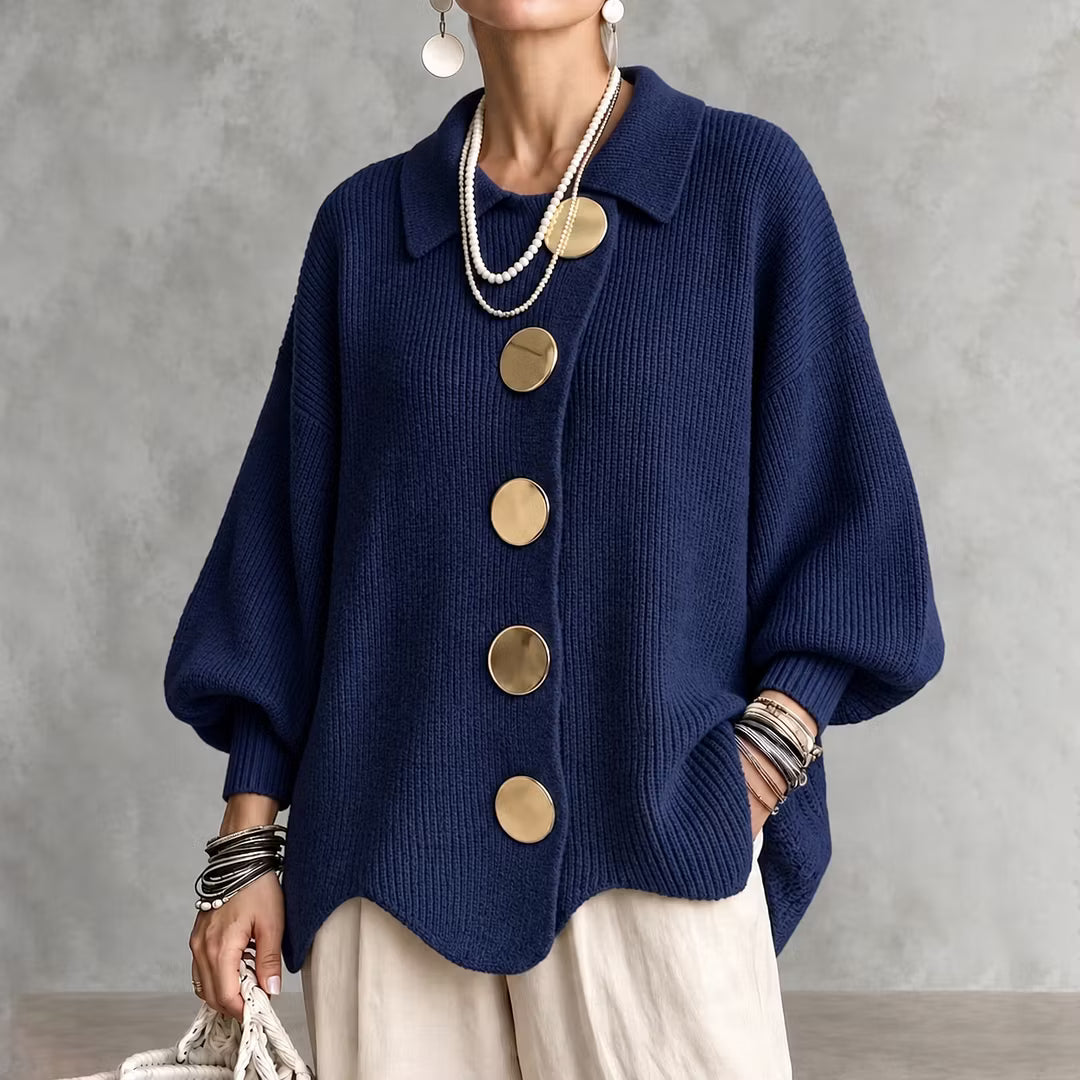 Cardigan en maille pour femme, avec col et boutons - Amalia