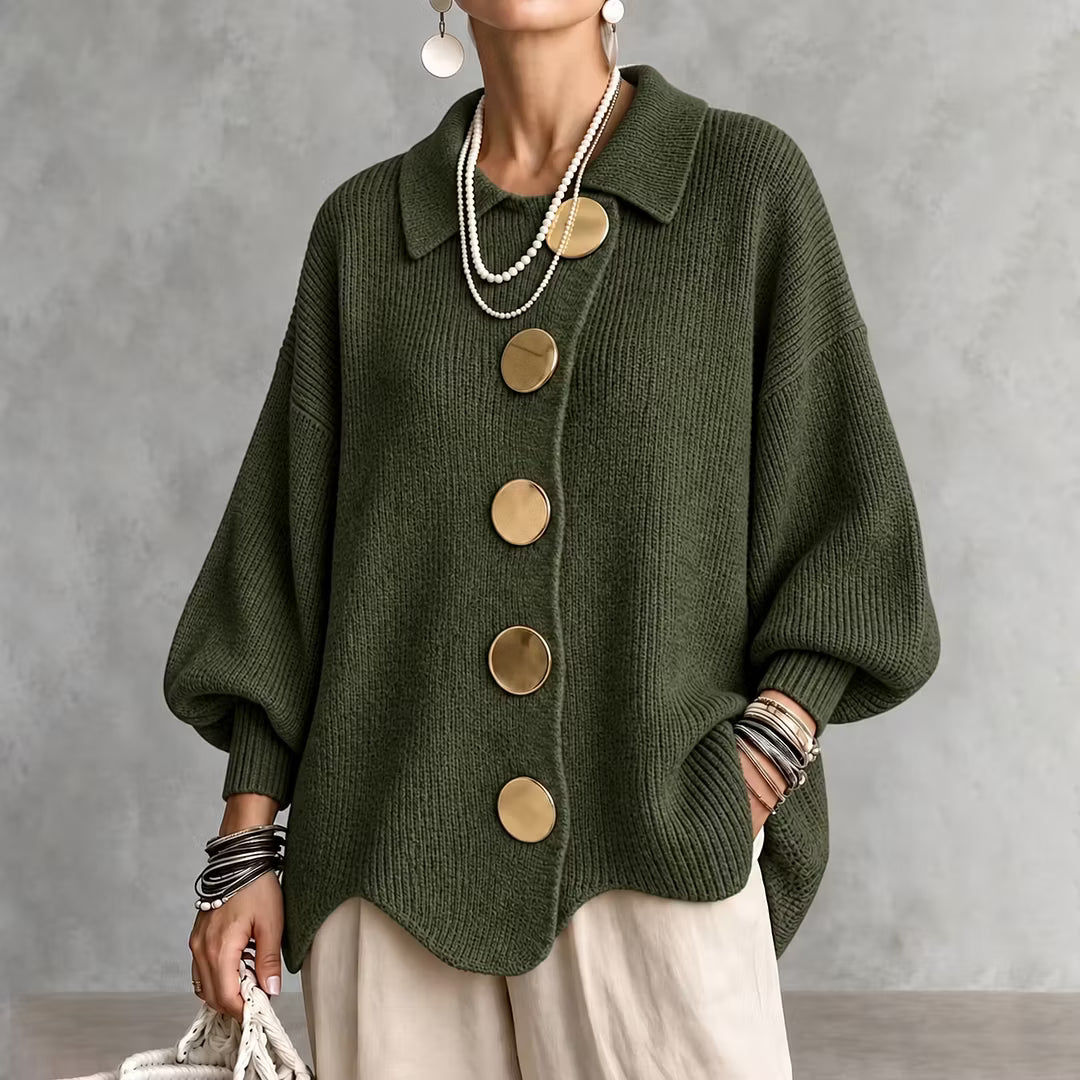 Cardigan en maille pour femme, avec col et boutons - Amalia