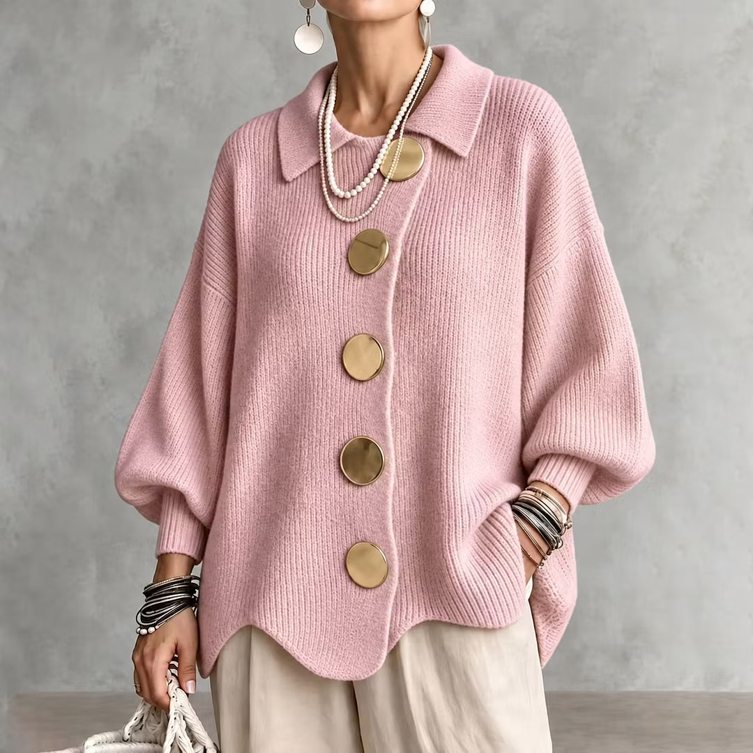 Cardigan en maille pour femme, avec col et boutons - Amalia