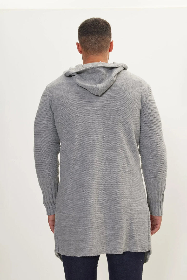 Long cardigan en maille à capuche et boutons - Baptiste