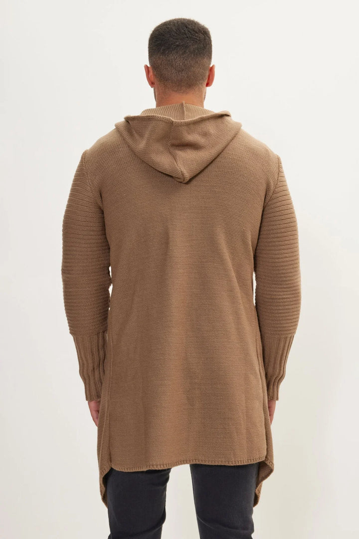 Long cardigan en maille à capuche et boutons - Baptiste