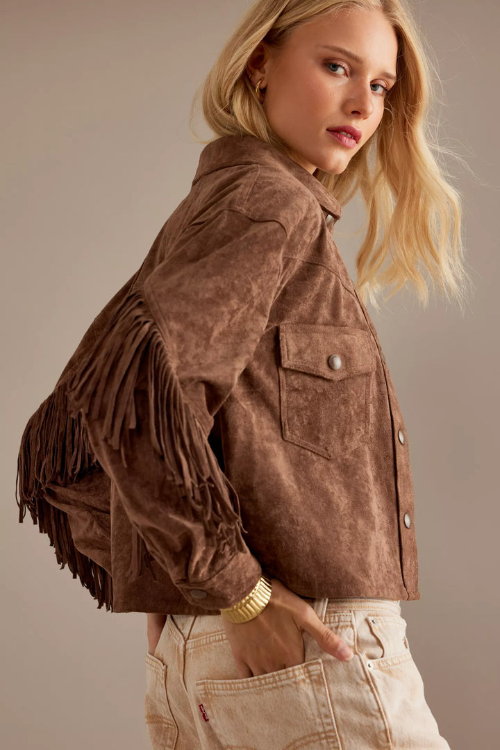 Blouson femme effet daim à franges - Calista
