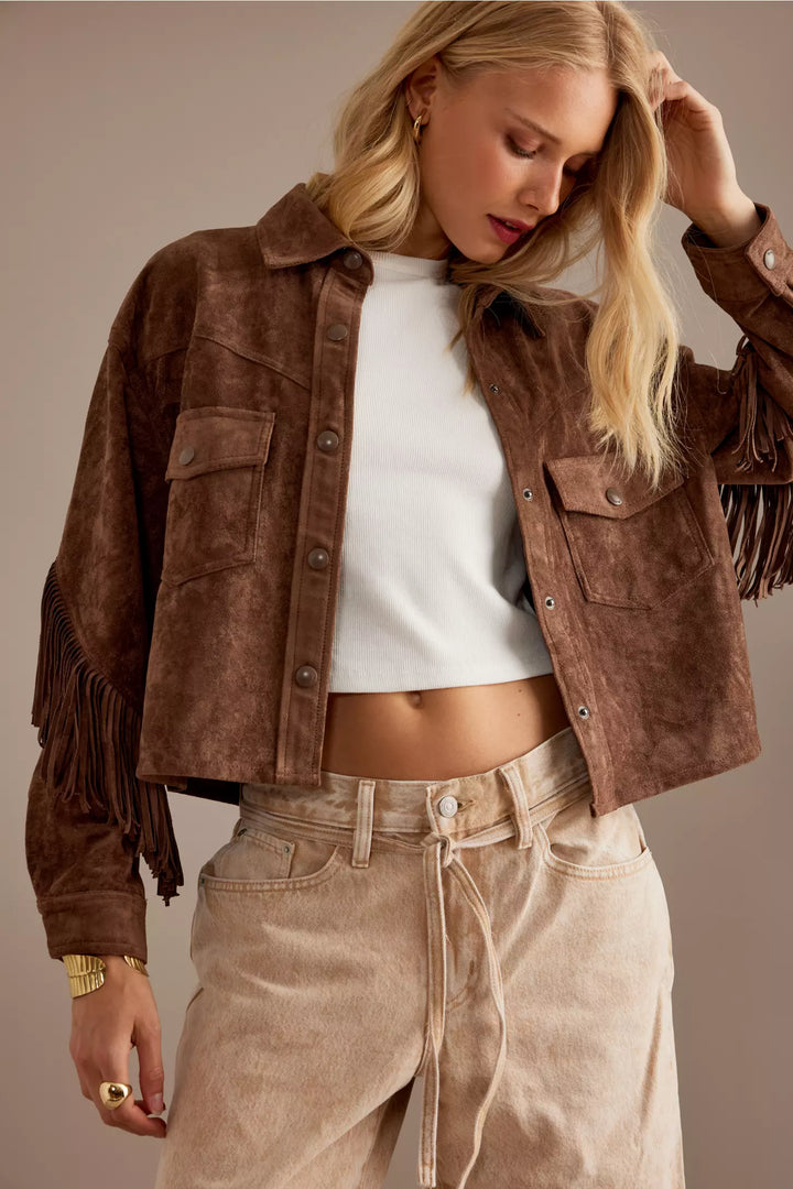Blouson femme effet daim à franges - Calista