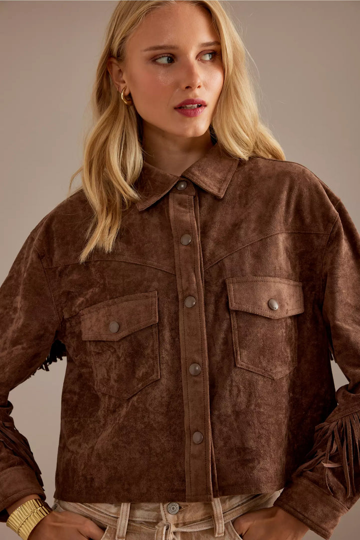 Blouson femme effet daim à franges - Calista