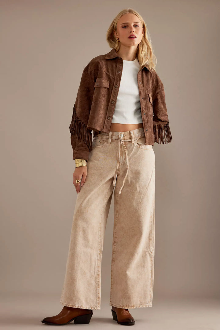 Blouson femme effet daim à franges - Calista
