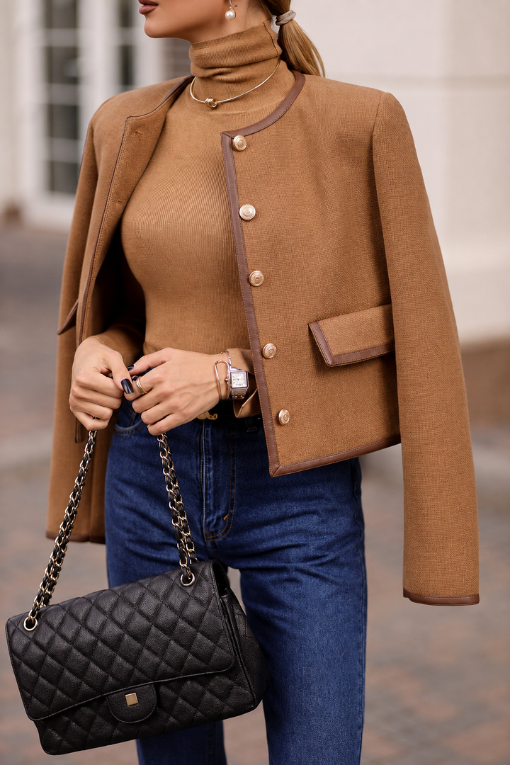 Veste courte élégante pour femme, avec boutons et col rond - Liane