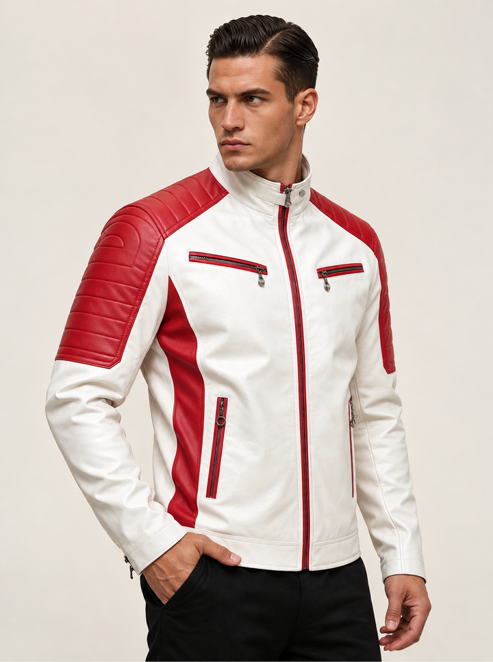 Veste de motard bicolore à fermeture éclair - Theo