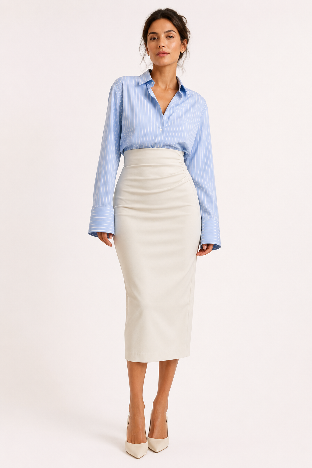 Jupe midi pour femme en PU à taille haute et fronces - Siglinde