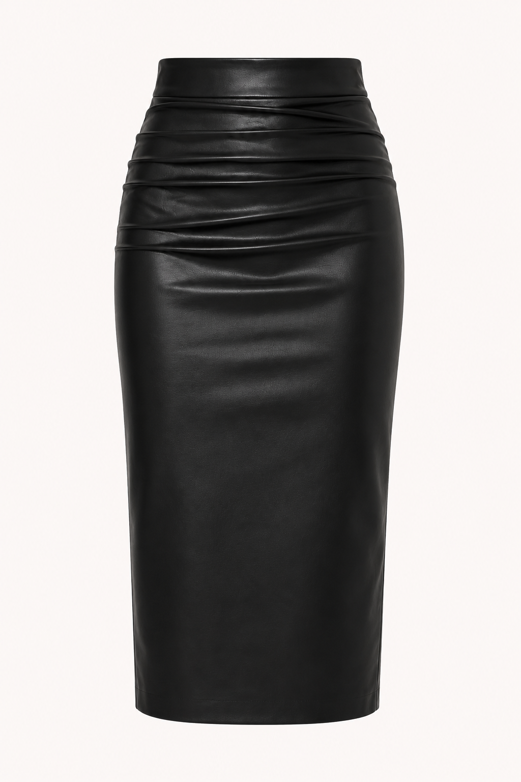 Jupe midi pour femme en PU à taille haute et fronces - Siglinde