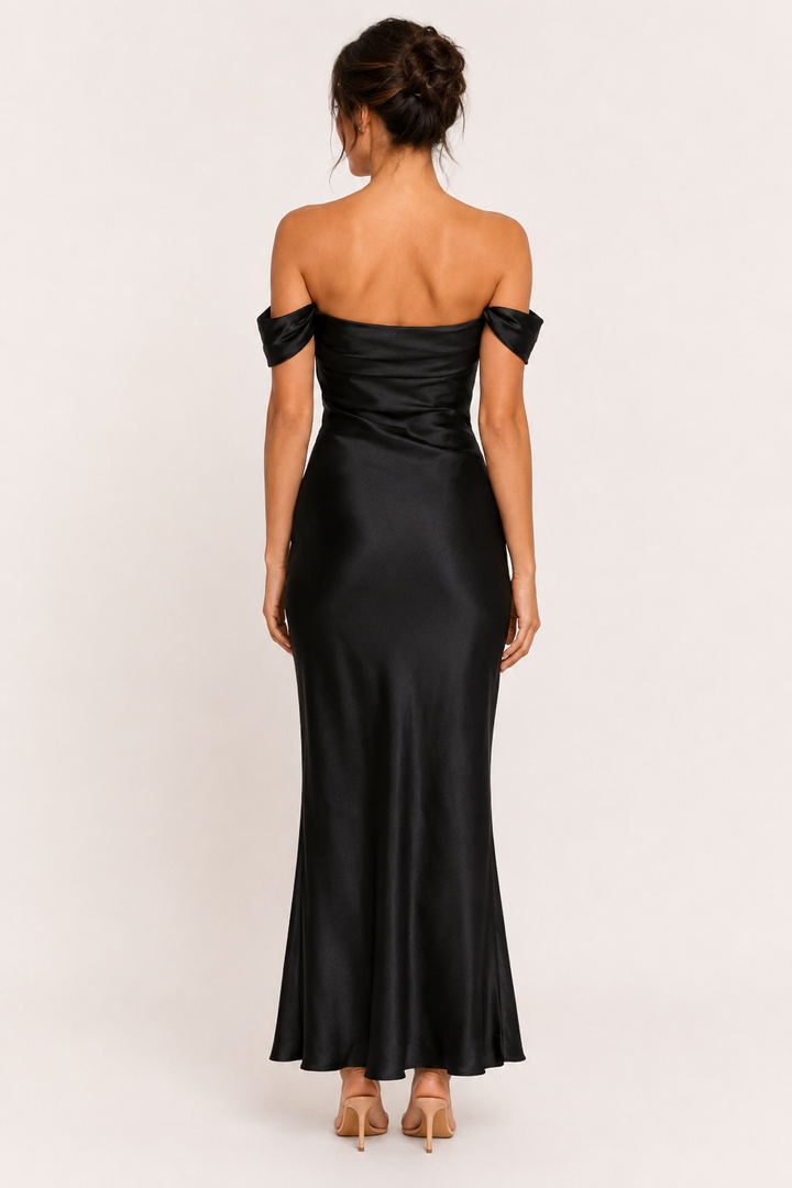 Robe longue pour femme, décolleté bardot et épaules dénudées - Wendela