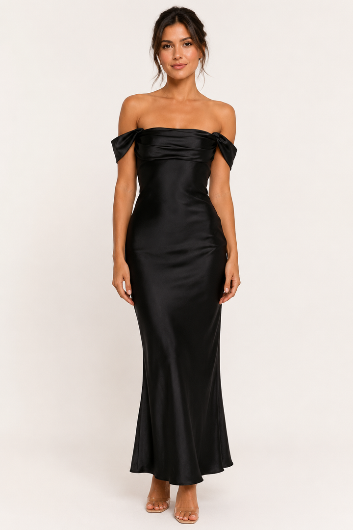 Robe longue pour femme, décolleté bardot et épaules dénudées - Wendela