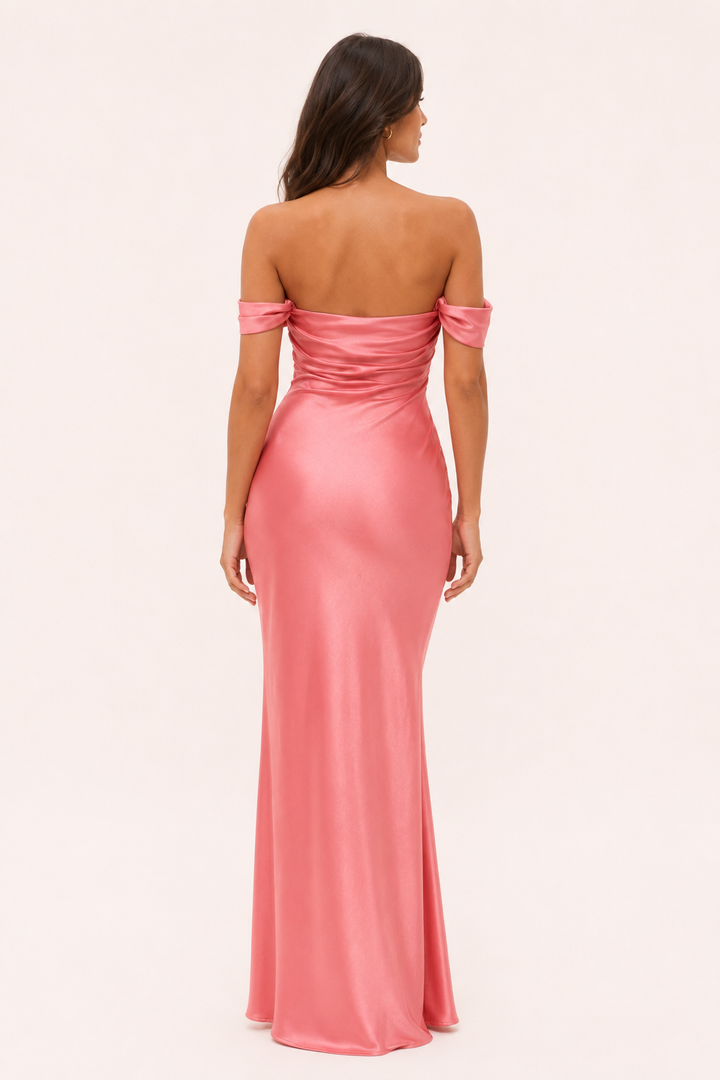 Robe longue pour femme, décolleté bardot et épaules dénudées - Wendela