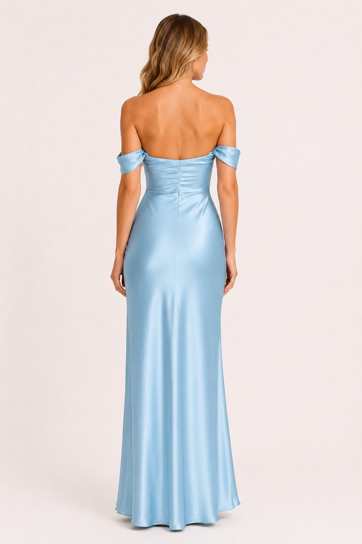 Robe longue pour femme, décolleté bardot et épaules dénudées - Wendela
