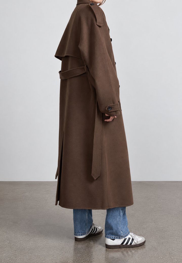 Manteau long pour femme, double boutonnage, avec ceinture - Apolline