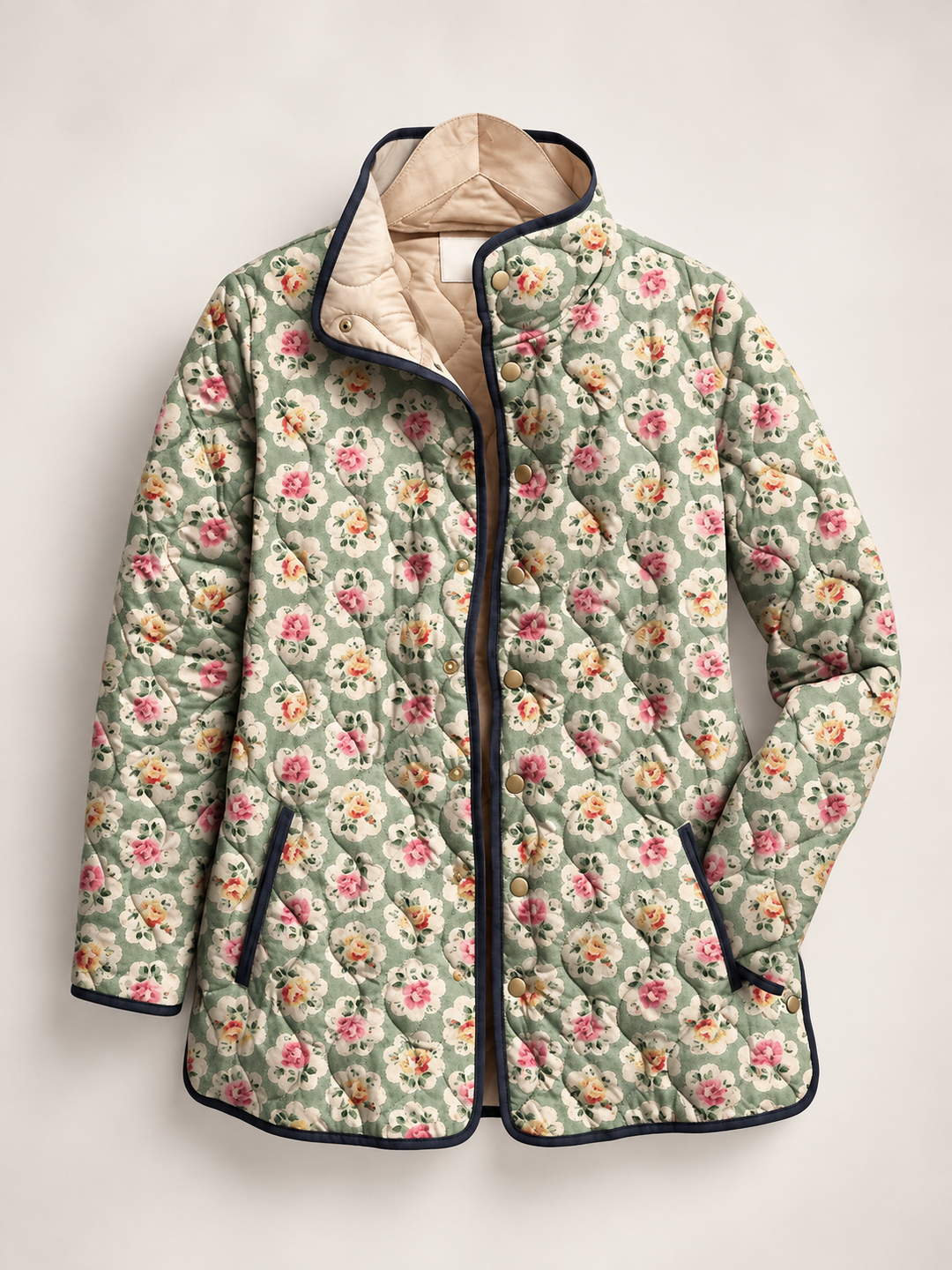Veste matelassée pour femme à imprimé floral et bordures contrastées - Lainey