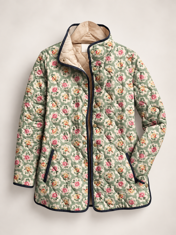 Veste matelassée pour femme à imprimé floral et bordures contrastées - Lainey