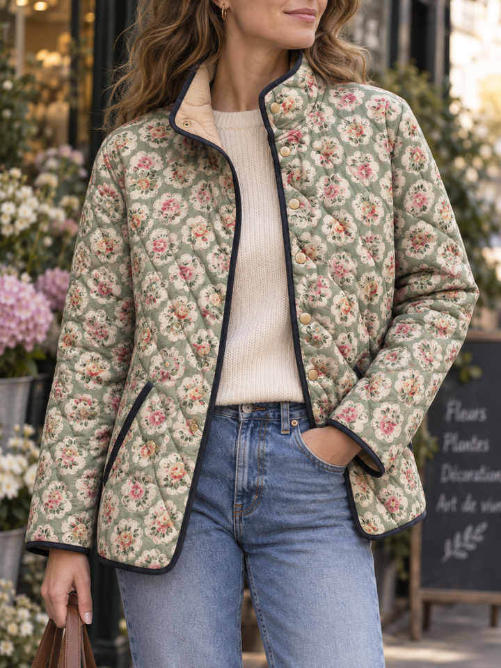 Veste matelassée pour femme à imprimé floral et bordures contrastées - Lainey