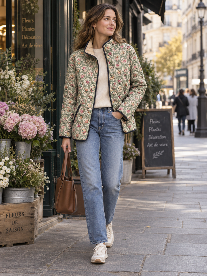 Veste matelassée pour femme à imprimé floral et bordures contrastées - Lainey