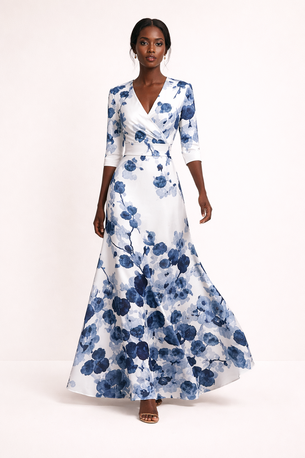 Robe longue imprimée décontractée à manches trois-quarts Décolleté en V - Belvara