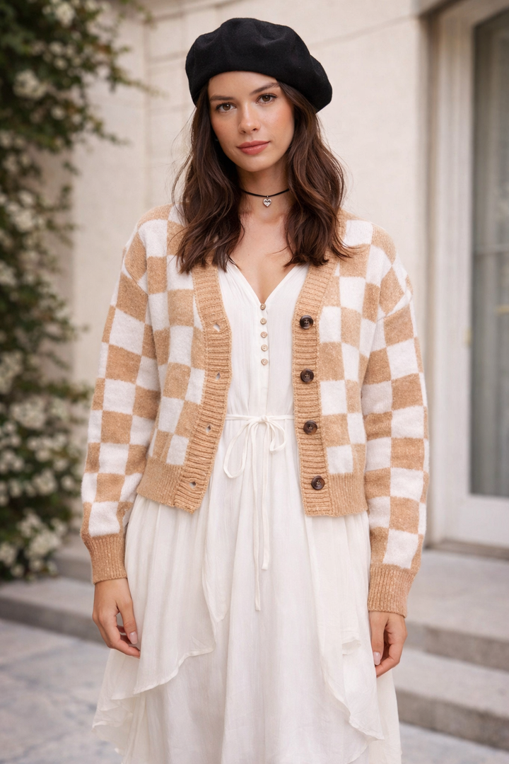 Cardigan tricoté pour femme, motif géométrique - Iverna